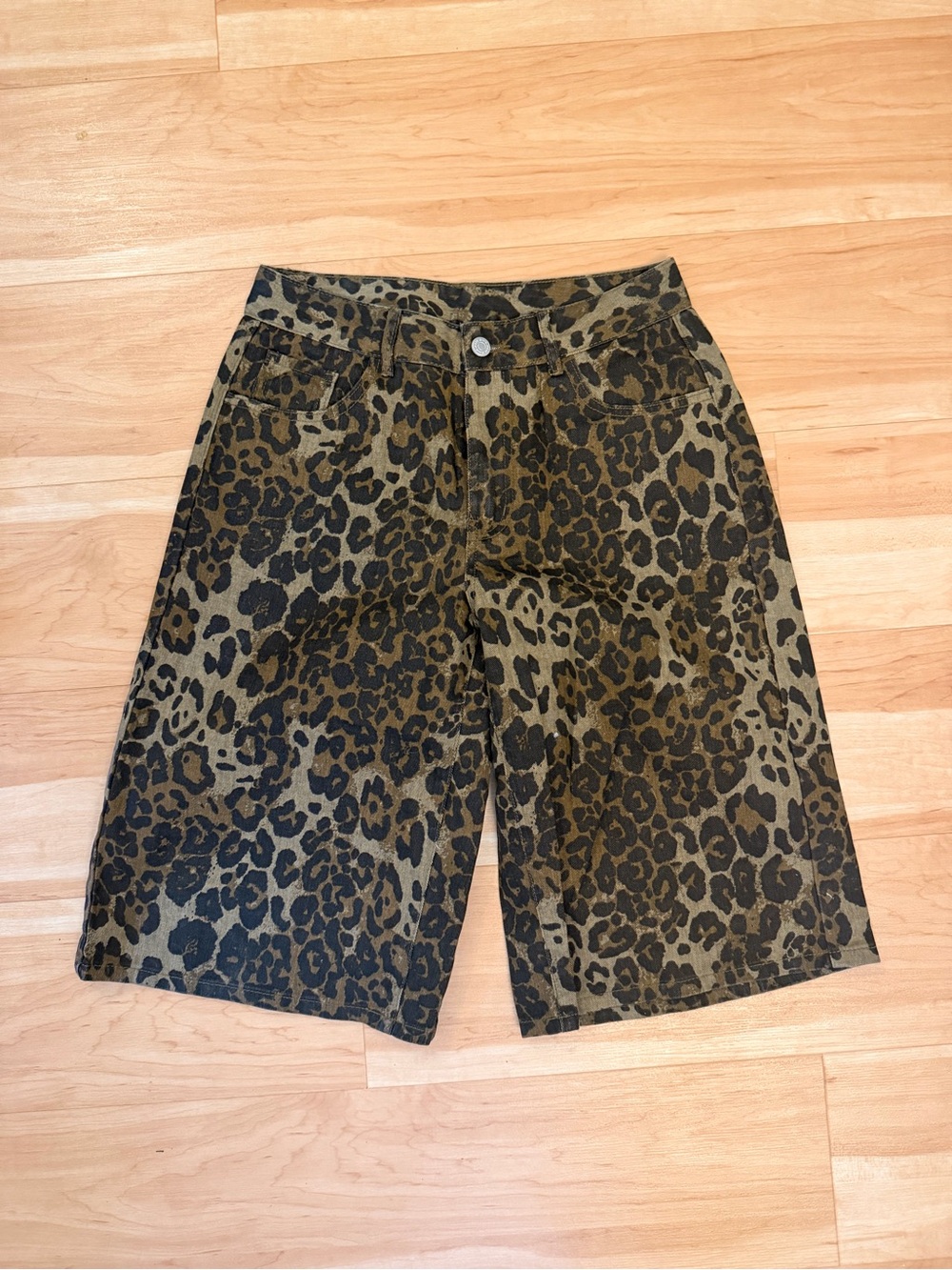 Leopard Print Denim Bermuda Shorts